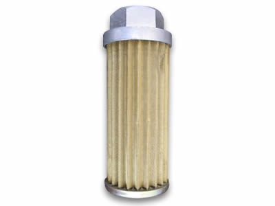 A brass pleated filter with stainless steel edge lies here.